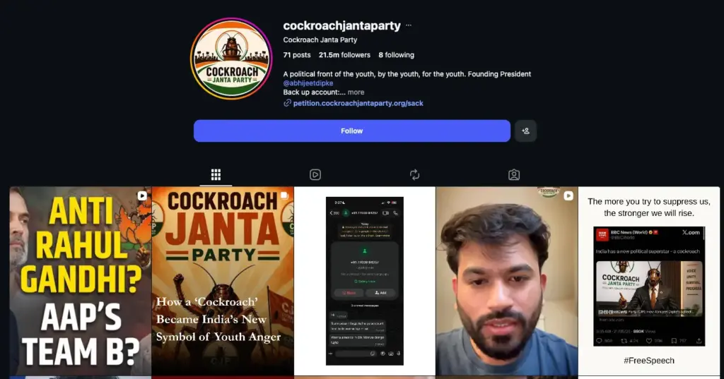 Cockroach janta party instagram page